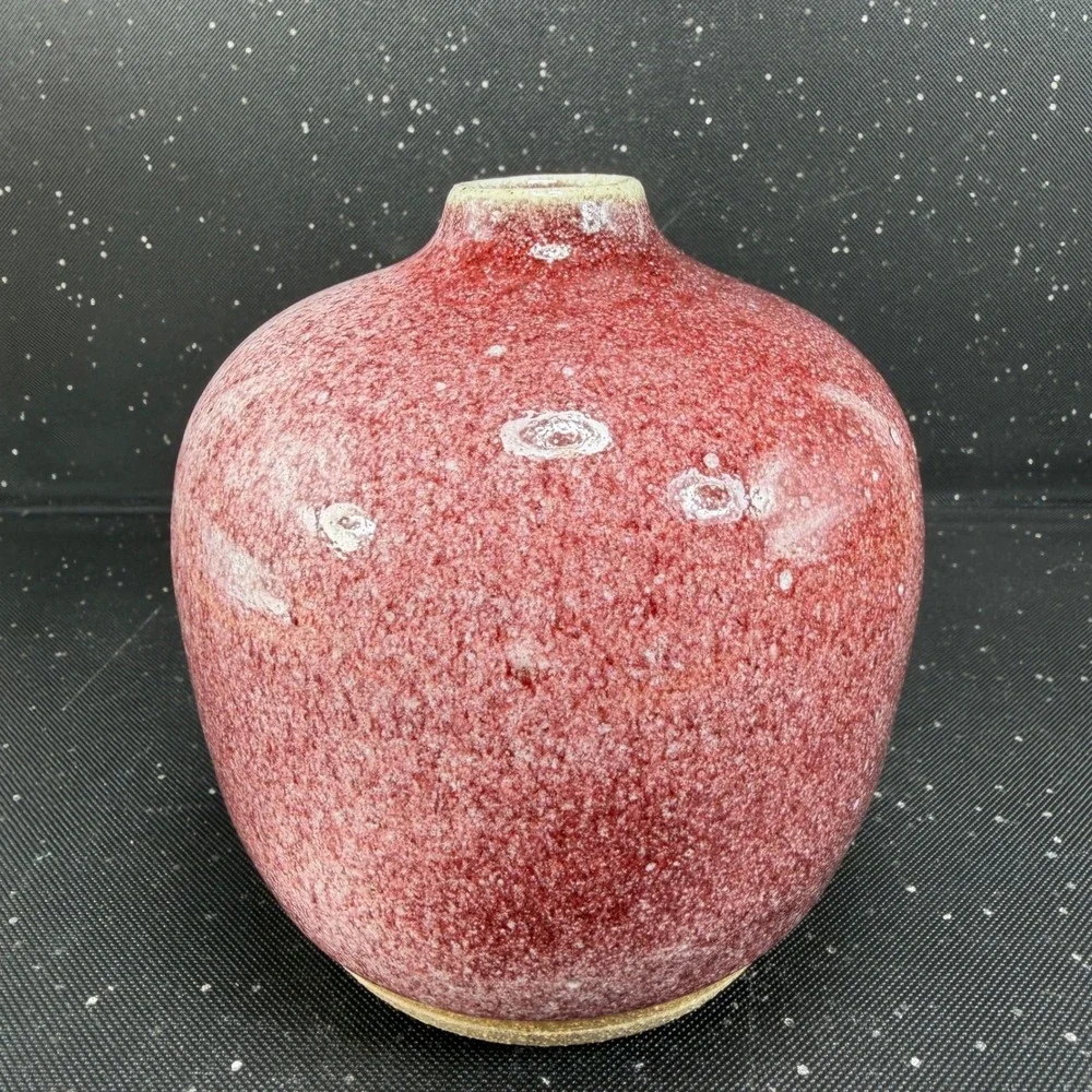 Vintage 1993 Signed Studio Pottery Bud Vase Oxblood Red Speckled Glaze 5inch VTG